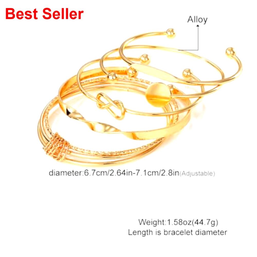 14k Gold-Plated Stackable Cuff Bracelets Set, Adj… - image 4